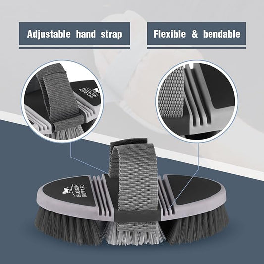 Harrison Howard Flexible Finish Horse Grooming Brush - Bendable, Convenient for Horse Scrubbing, Comfortable Hold in Hand - Dark Charcoal