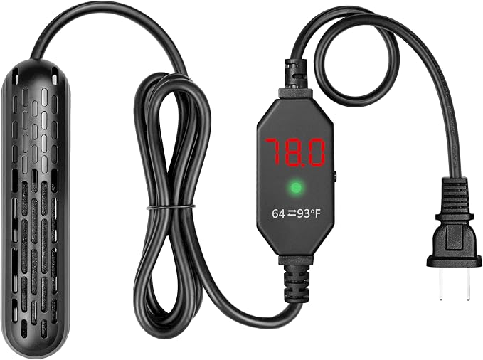 YukiHalu Aquarium Heater 25/50/100/150W with Protective Cover, Mini Fish Tank Heater with External Controller, Temperature Adjustable, Digital Display, Used for 5/10/20/30 Gallons (150W-30Gallon)