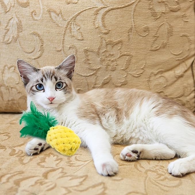 Andiker 2PCS Cat Chew Toys, Cute Pineapple Shape Soft Cat Plush Toys with Smooth Skin-Friendly Plush Fabric Containing Catnip Entertaining Interactive Cat Toy for Indoor Cats and Kitten