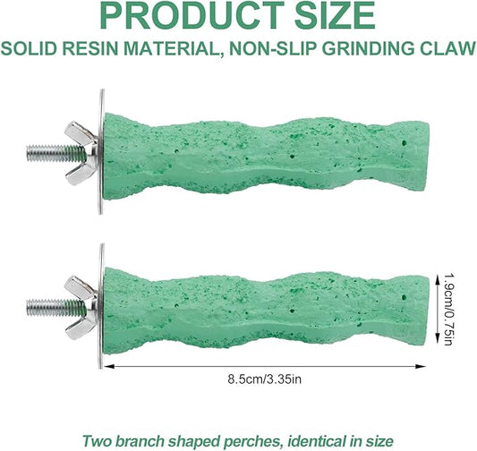 2pcs Bird Beak Grinding Stone, Parrot Cage Perch Stand Bird Claw Trimming & Chewing Toy Accessories for Budgies Parakeets Cockatiels Conures Supplies (Green)