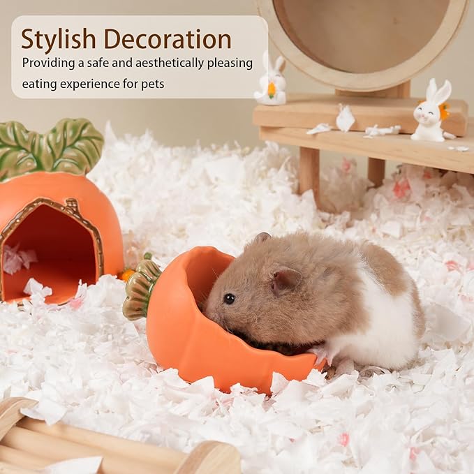 Hamster Food Bowl, 2 Packs Ceramic Carrot Hamster Bowls Guinea Pig Food Dish Water Bowls for Gerbil Mouse Chinchilla Hedgehog