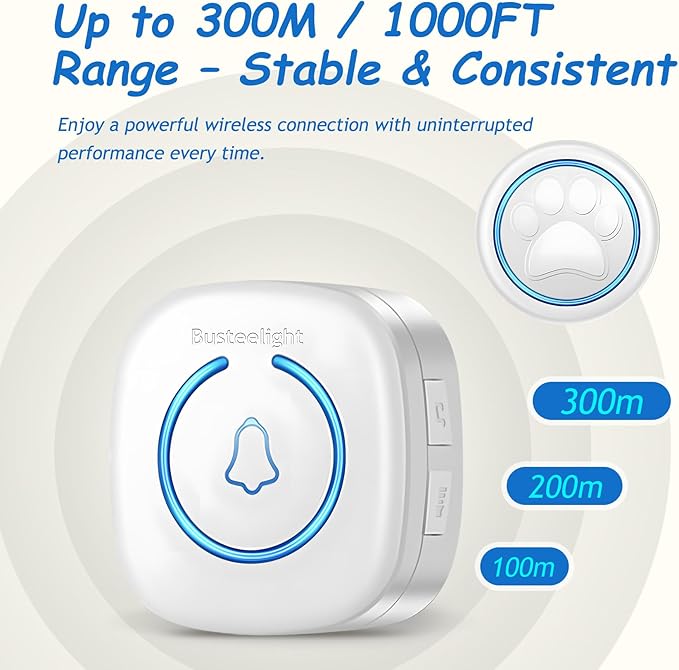 Soft Ring Dog Potty Bell for Training – Wht Wireless Dog Door Bell with 1000ft Range, LED Alert, 60 Tones, Waterproof Dog Bells to Go Outside – Bell for Dogs to Ring to Go Potty(1 Bell & 1 Receiver)