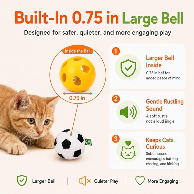 Agape 100% Catnip & Silvervine Filled Cat Toys, Interactive Chew & Kicker Balls for Indoor Cats, Enrichment and Teeth Cleaning Fun for Bored Cats and Kittens, 2 Pack Natural Crinkle Cat Toy with Sound