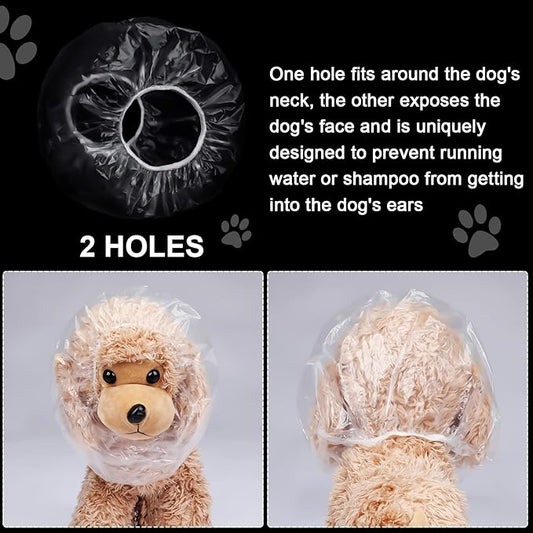 Weewooday 32 Pieces Disposable Pet Shower Caps - Plastic Dog Ear Covers for Bathing, Drops, Guard - Transparent Overhanging Ears Protection for Puppy, Kitten, Small Pets Bath, Shower, Rain Water