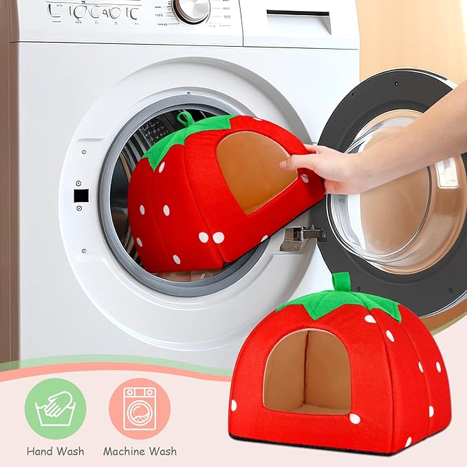 Guinea Pig Hideout Warm Fleece Small Animal Bed Washable Pet Cushion Winter Warm Sleeping Nest for Hamster Rabbit Chinchilla(Strawberry Style)