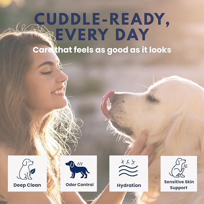 Dog Shampoo & Conditioner with Oatmeal, Aloe & Coconut 16 oz, All-in-One for Long, Curly, Short & Wavy Coats, Sensitive Skin, Sulfate & Paraben Free, Made in USA