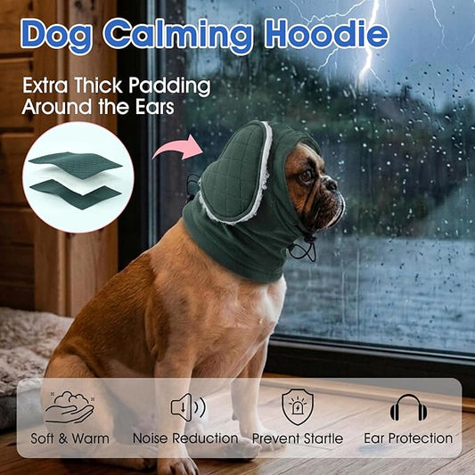 Dog Ear Muffs Noise Protection - Adjustable No Shake Ear Wraps, Warm Dog Calming Hoodie with Sound-Absorbing Pads, Anxiety Relief, Dog Ear Covers for Firework, Grooming, Travel (Green, M)