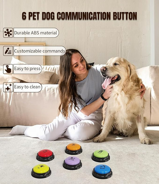 Acools 6 Pcs Dog Buttons for Communication Pet Training Buzzer, 30 Second Voice Recording Button, Dog Talking Button Set with 6 Color Anti-Slip Mat and 48 Scene Stickers