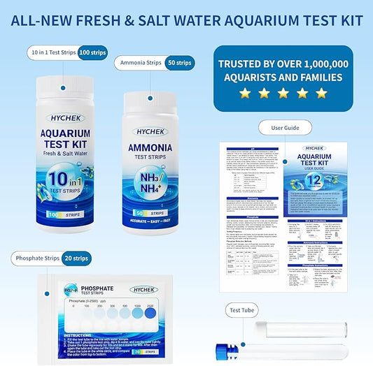 12 in 1 Accurate Aquarium Test Strips - 170 Strips | Fish Tank Aquariums Water Test Kit | Fresh & Salt Water Testing Kit | Includes Ammonia, Phosphate Strips and More.
