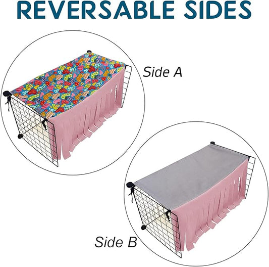 RIOUSSI Guinea Pig Hideout Hideaway Corner Fleece Toys Cage Accessories with Reversible Sides. Pink, Rectangle