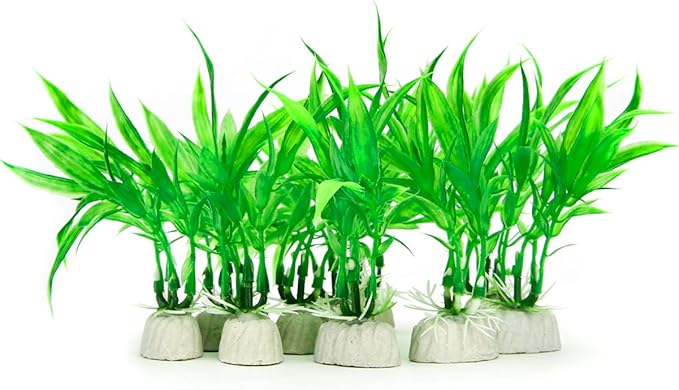 COMSUN 10 Pack Artificial Aquarium Plants, Small Size 4 inch Approximate Height Fish Tank Decorations Home Décor Plastic Green