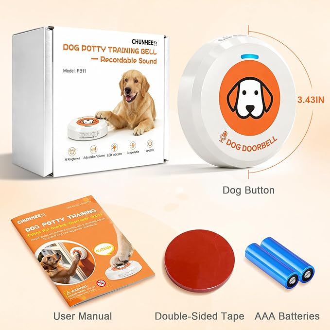 ChunHee Recordable Bells for Dog Training to Go Outside - Dog Door Bell with 5 Adjustable Volume | Bell for Dogs to Ring to Go Potty | Teach Puppies to Signal to Go Outside & Potty