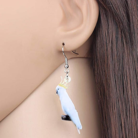 NEWEI Acrylic Cockatiel Gifts Cute Parrot Earrings Dangle for Women Bird Lovers Jewelry Ornament Charms