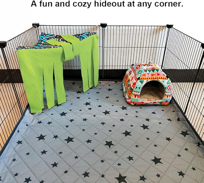 RIOUSSI Guinea Pig Hideout Hideaway Corner Fleece Toys Cage Accessories with Reversible Sides. Green+Blue, Triangle