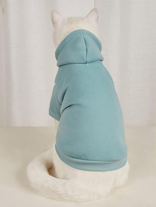 QWINEE Basic Dog Hoodie Sweatshirt Puppy Sweater Warm Cat Costumes Pet Clothes for Chihuahua Puppy Kitten Small Medium Dogs Cadet Blue Large