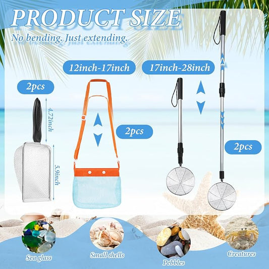 6 Pc Sand Sifter Shark Tooth Sifter with Sea Shell Collecting Bags, Shark Teeth Sifter Shelling Tools for Beach & Sand Dipper Shell Scooper for Beach