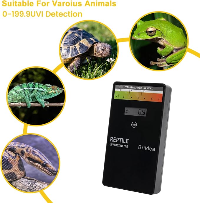 Reptile U/V Meter, Briidea U/V/B Index Meter, Measures 280-400nm with Range from 0-199.9 U/V Index, Make Sure Your Reptile & Amphibian Gets the Right Amount of U/V Light