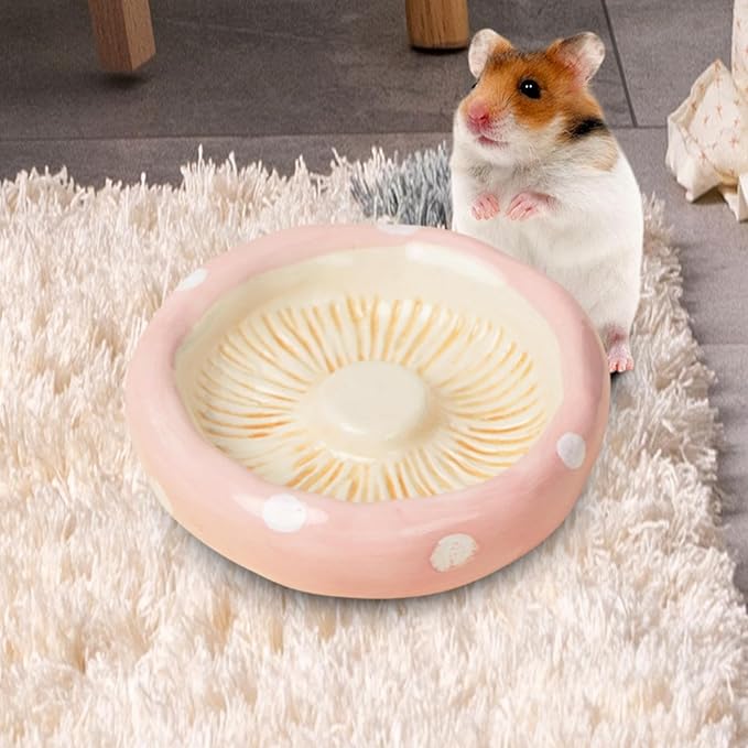 Hamster Ceramic Bowl,Small Animal Feeding Dish,Feeding Bowl,Guinea Pig Bowl,Mushroom Water Bowl for Gerbils Ferret Chinchilla, Mushroom Head