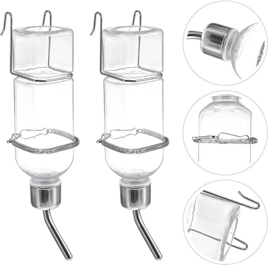balacoo 2 Pcs Pet Water Feeder 6Oz Hanging Rabbit Water Bottle No Drip Small Animal Watering Fountain with Springs and Hooks for Guinea Pig and Bunny