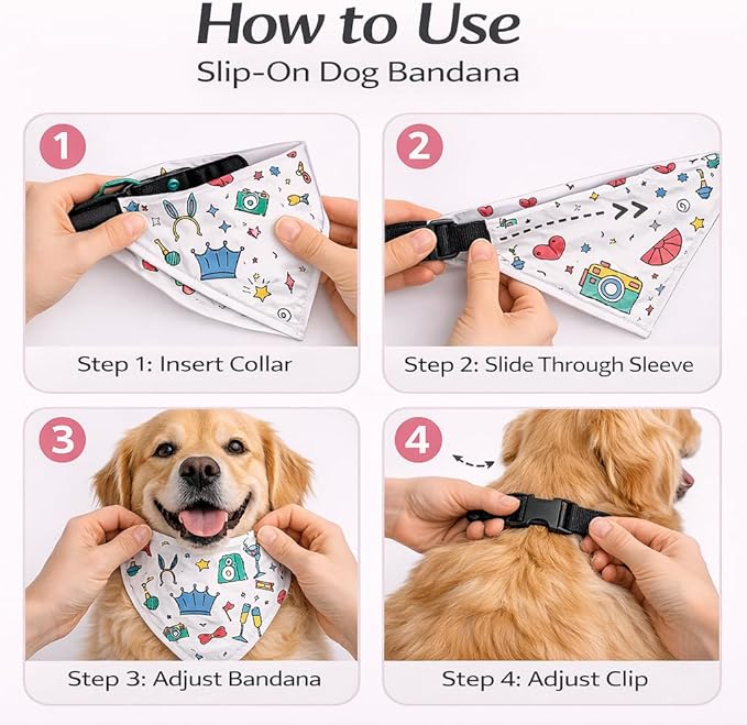Luxury Satin Dog Bandana Slip-On Collar Style, Premium Pet Scarf for Medium, Large & XL Dogs Special Occasion Accessory for Dogs (Collar Not Included) (Medium - Extra Large, Birthday Luxe - Satin)
