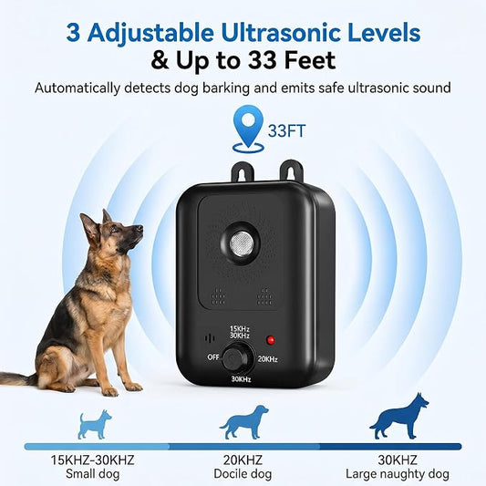 Anti Barking Device for Dogs, Ultrasonic Dog Bark Deterrent Devices, Auto Dog Barking Deterrent Devices, 3 Modes Ultrasonic Bark Box, Dog Barking Stopper Long Range 33ft, for Indoor & Outdoor Use