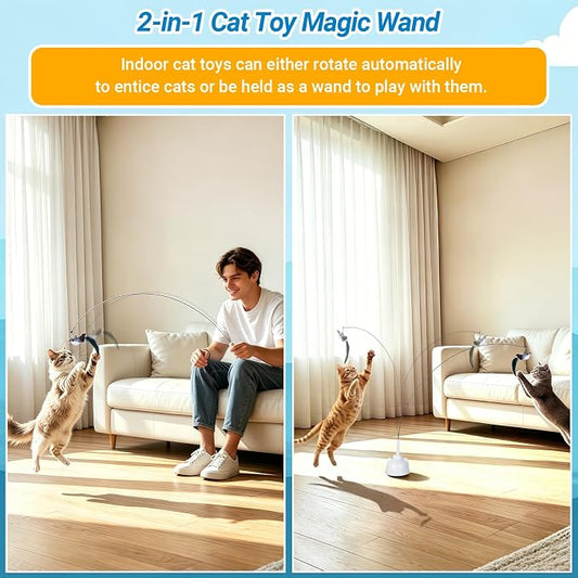 Interactive Cat Toys for Indoor Cats Toy Wand 360° Flying Bird Cat Toy | 2 Speed Adjustable Flying Bird Cat Toy Automatic Cats Toys with Self ON/OFF Feather Toy Suction Cup Electric Cat Teaser Wand