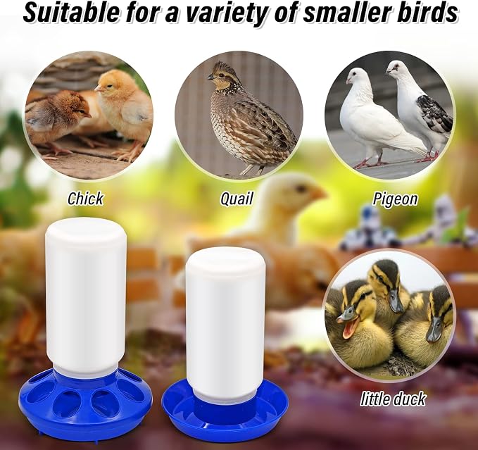 Chicken Feeder and Waterer Kit Set Automatic Chicken Waterer Feeder Poultry Duck Quail Chick Baby Bird Water Dispenser no Waste Poultry Coop Accessories Supplies(Blue)