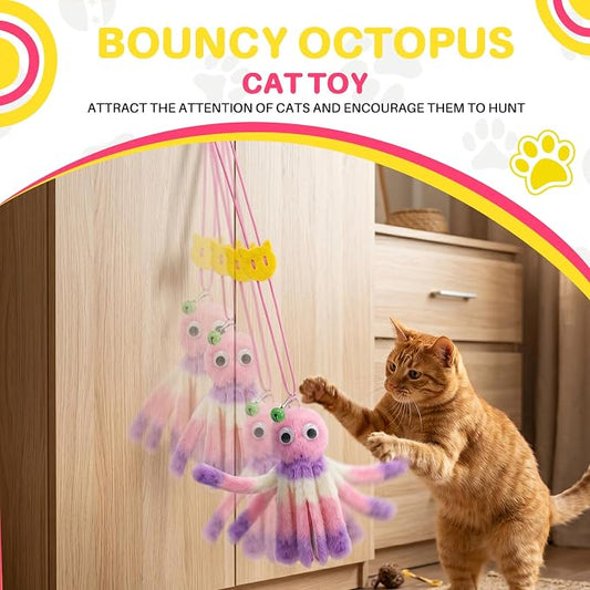 Walfront Octopus Door-Hanging Cat Wand Toy – Interactive Teaser with Swinging Tentacles, Hands-Free Self-Play Toy for Indoor Cats & Boredom Relief