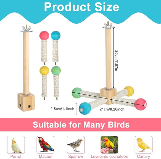Grevosea Bird Toys for Parakeets, Wooden Bird Stand Perch Toy Interactive Rotating Parakeet Toys Parrot Perch for Parakeets Budgie Cockatiel Cage Accessories Small to Medium Birds