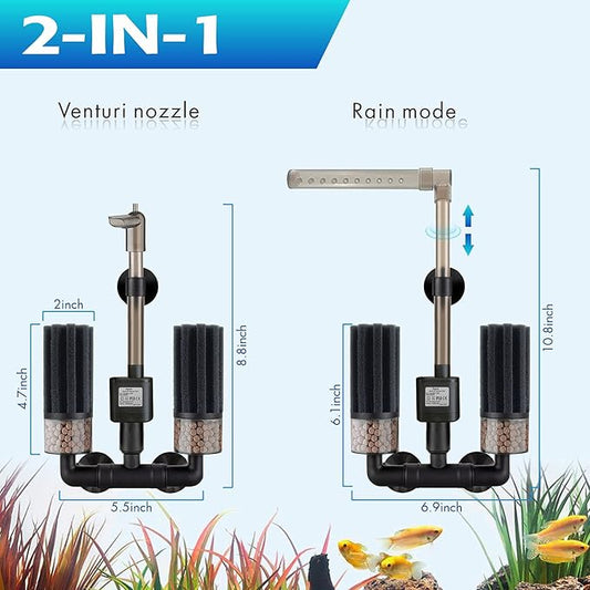 Electric Aquarium Sponge Filter with Submersible Pump, Ultra Quiet Power Filtration, Bio Media & Dual Sponges, Internal Filter for Freshwater & Saltwater Fish Tanks