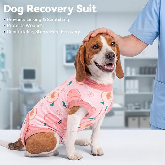 cyeollo Dog Surgery Recovery Suit, Soft Dog Onesie, E-Collar & Cone Alternative, Spay Neuter Suit for Male Female Dogs, Anti-Licking Wound Surgical Clothes, Comfy Body Suit for Small Dogs, Peach M