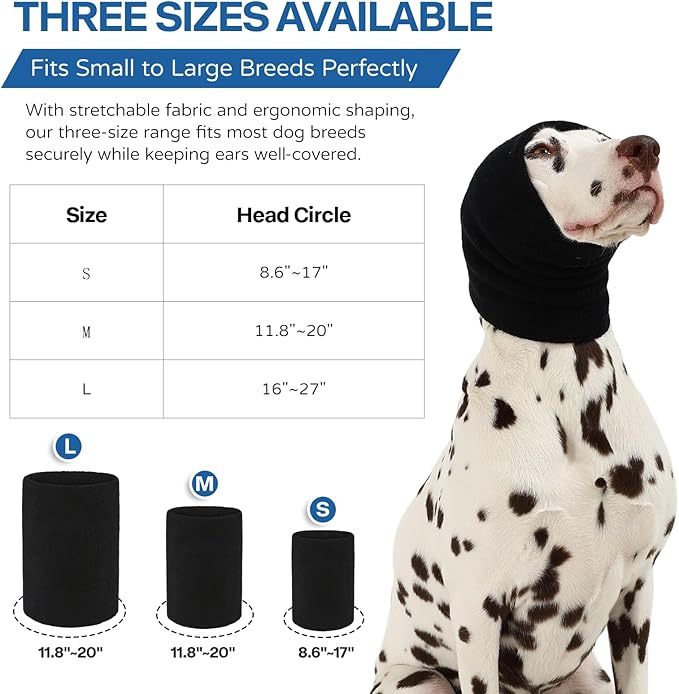 Dog Calming Hoodie and Ear Muffs – Soft Double-Layer Ear and Neck Cover for Anxiety Relief & Noise Protection, Elastic Pet Head Wrap for Grooming, Bath, Drying & Fireworks