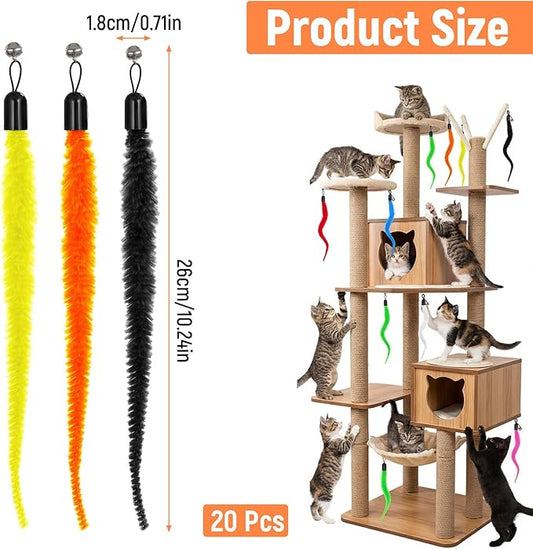 20Pcs Cat Worm Toy, Cat Wand Attachment Refill Cats Teaser Toys Feather Toy Attachments Replacements, Interactive Kittens Toys for Indoor and Ourdoor