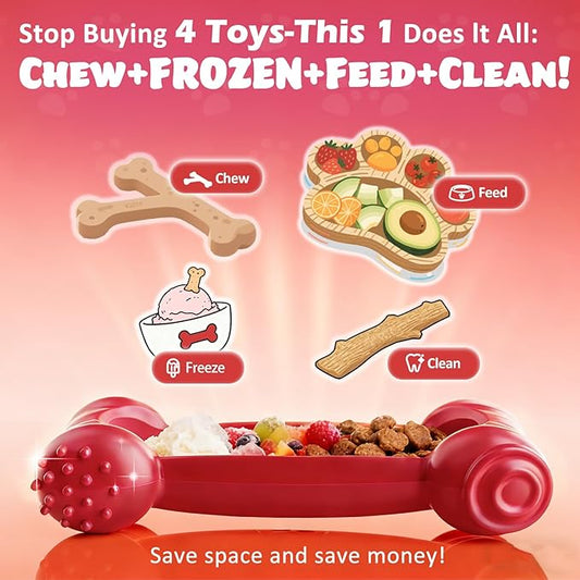 2-Pack Dog Toys Freeze Lick Bones Indestructible Dog Toys for Aggressive Chewers, Freezeable Slow Feeder for Teething Dental Care Toy Relief to Small/Medium Breeds Dog Bone Keep Busy
