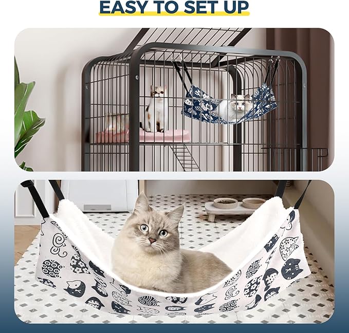 Admaison Cat Hammock for Cage Hanging Reversible 2Pack,Pet Hammock Bed Adjustable,Soft Sleeping Hammock for Cats,Ferret,Puppy,Rabbits,Small Animals (L, CAT)