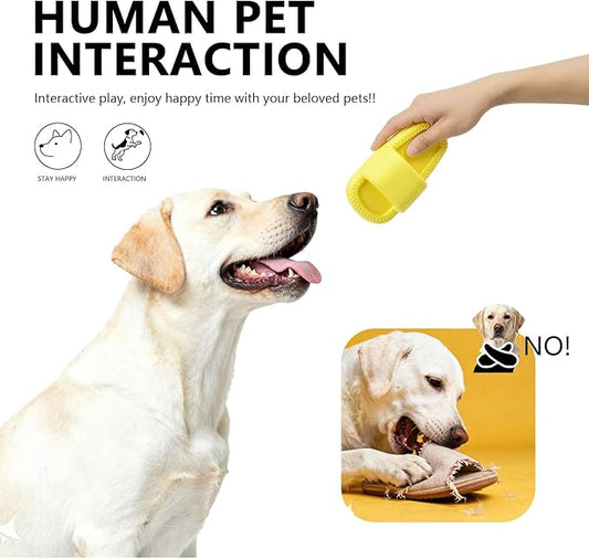 MECOOL Squeaky Slipper Dog Toy - Chew Toys for Aggressive Chewers, Durable Rubber Chew Toy for Dental Cleaning & Boredom Relief, for Small Medium Dogs, Yellow