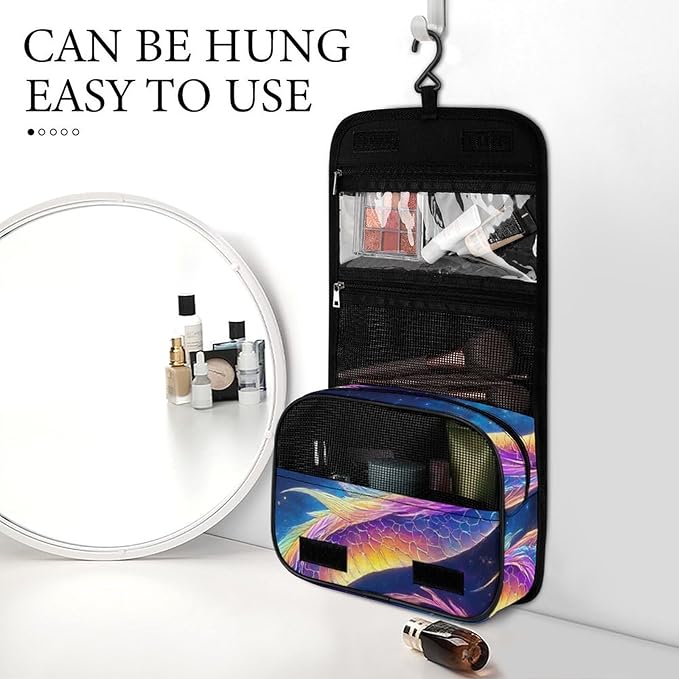 Toiletry Bag Travel Bag with Hanging Hook Cute Galaxy Dragon Travel Organizer for Accessories Full-size Container
