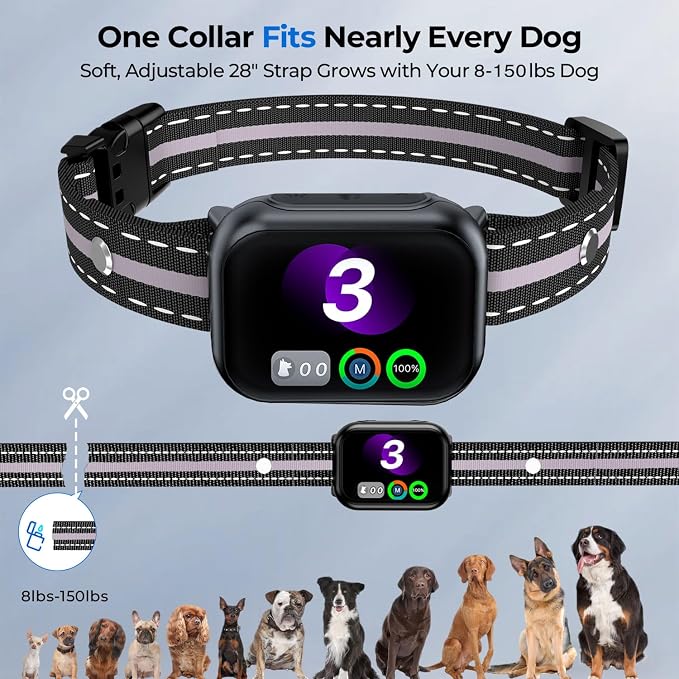 RPZ Smart Dog Bark Collar for Small Medium Large Dogs 8-150 Lbs, Pink | Rechargeable anti barking collar with bark count tracking, 4 training modes, 3 sensitivity levels and IP67 waterproof