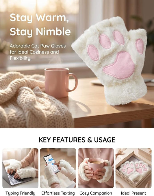 OTPEH Cat Paws Gloves Fingerless Bear Furry Paw Cute Hand Gear Cosplay Costume Accessories