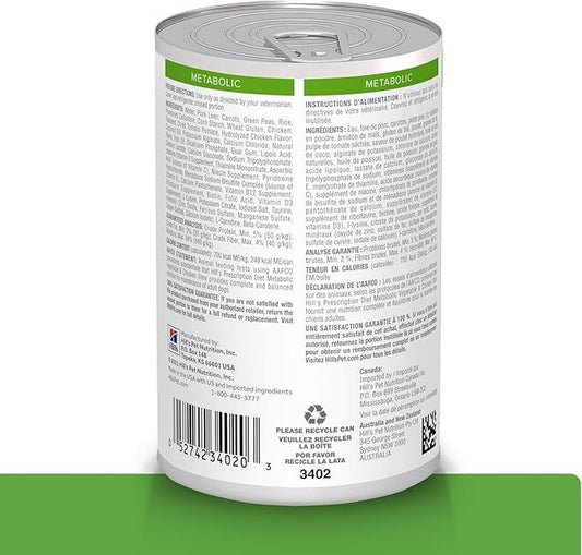 Hill's Prescription Diet Metabolic Weight Management Wet Dog Food, Vegetable & Chicken Stew, 12.5 oz. Cans, 12-Pack