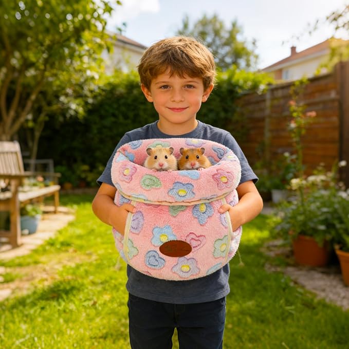 YUEPET Guinea Pig Bed Cuddle Cave Warm Fleece Cozy House Bedding Sleeping Cushion Cage Nest for Small Animal Squirrel Chinchilla Hedgehog Cage Accessories(Pink Flower