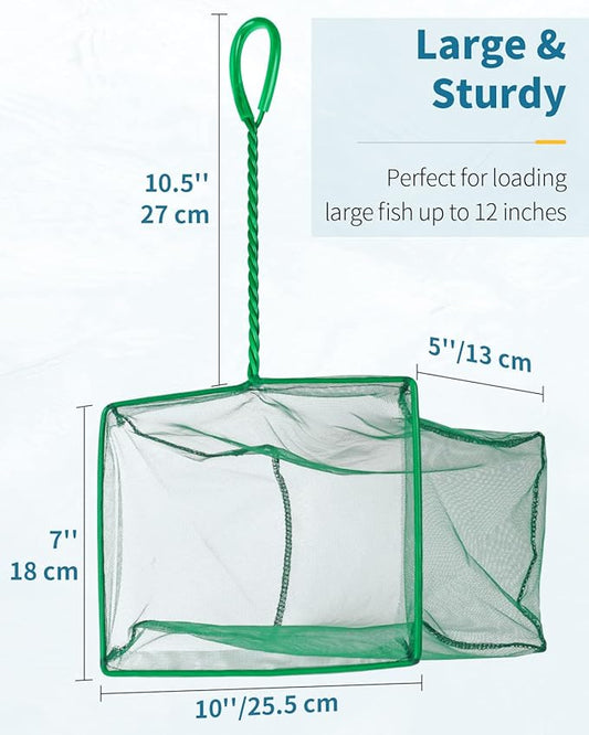 Pawfly Aquarium Fish Net with Braided Metal Handle Square Net with Soft Fine Mesh Sludge Food Residue Wastes Skimming Cleaning Net for Fish Tanks Small Koi Ponds and Pools