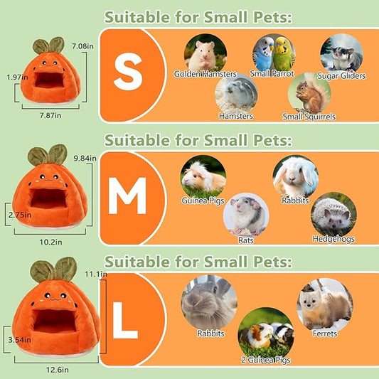 Guinea Pig Hideout, Cute Carrot Shape Bunny Bed with Warm Fleece Washable Hamster Bed Rat Cage Accessories Small Animal Houses for Dwarf Rabbit Chinchilla Hedgehog (M)