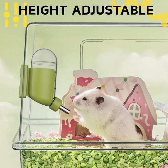 Hamster Water Bottle with Magnetic Stents, Water Bottle Holder for Glass Tanks, Suitable for Syrian Dwarf Hamsters Gerbils Mice Rats Degus (Green, 7 oz (Magnetic-Mounted))