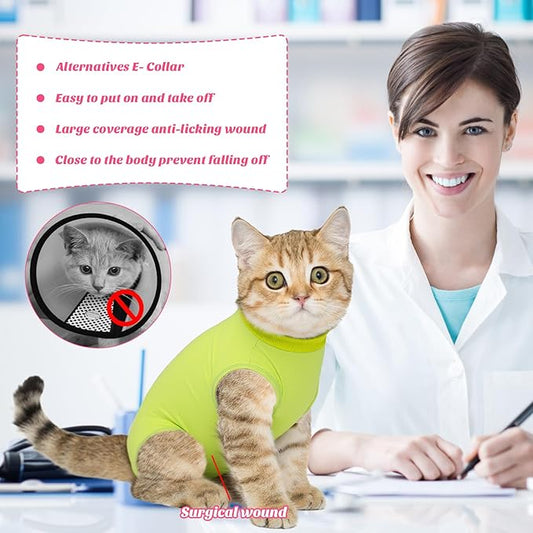 Coppthinktu Cat Recovery Suit for Abdominal Wounds or Skin Diseases, Cat Onesie for Cats After Surgery Female Kitten Recovery Suit, Breathable E-Collar Alternative After Spay Anti Licking 