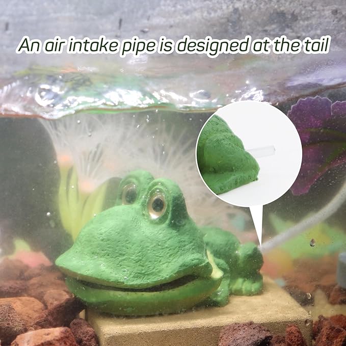 WishLotus Aquarium Decorations, Resin Big Mouth Frog Aquarium Landscaping Ornaments Pneumatic Decorations Aquarium Accessories Decoration (Frog Green)
