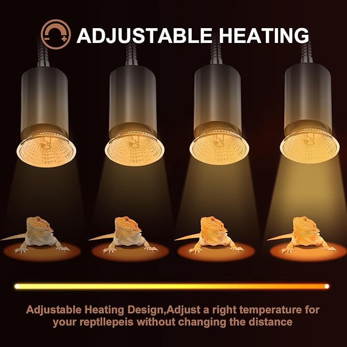 Turtle Heat Lamp for Reptile,UVA Light for Turtle,Bearded Dragon Basking Light Bulbs,Dimmable 360°Gooseneck Heating Lamp,with E26 Bulb (25W*2,50W*2)