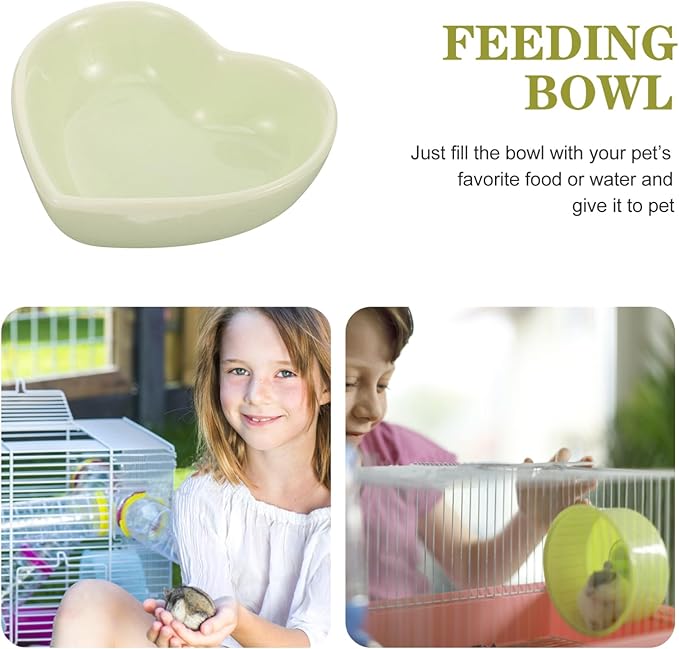 UKCOCO Ceramic Heart-Shaped Hamster Bowl Non-Spill Pet Food Dish for Animals for Chinchillas and Mice and Ceramic Design for Dry and Fresh Food