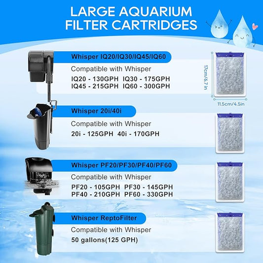 10-Pack Filter Cartridges Large Compatible with Tetra Whisper Bio-Bag Aquarium Filters, Fish Tank Filters Replacement for Aquariums for Whisper Filter 20i 40i/ IQ 20 30 45 60/ PF20 30 40 60