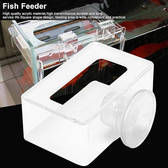 Aquarium Fish Feeding with Suction Cup, Floating Food Feeder for Betta Goldfish Small Tanks, Acrylic Fish Feeder for Reducing Waste and Keeping Water Clean, 2 Sizes for Feeding Tub